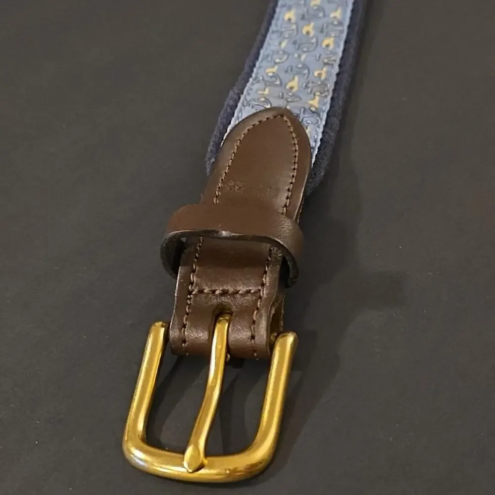 Vineyard Vines Boys 28 Club Belt Nautical Anchor Ribbon Brass Leather Canvas